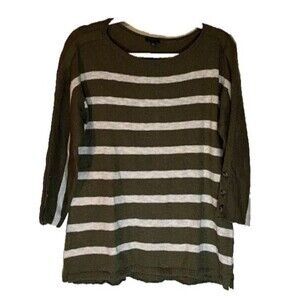 Talbots Preppy Casual Green/White Stripe Cotton Blend 3/4 Sleeve Sweater LP